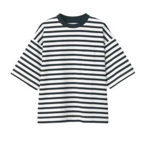 MUJI Labo Unisex Oversize Cotton T-Shirt, White/Black Striped, XXS-XS